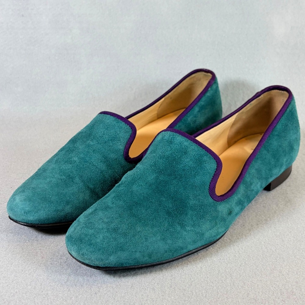 Cole Haan Teal Suede Purple Trim Loafers Womens 8B Flats Preppy Vibrant